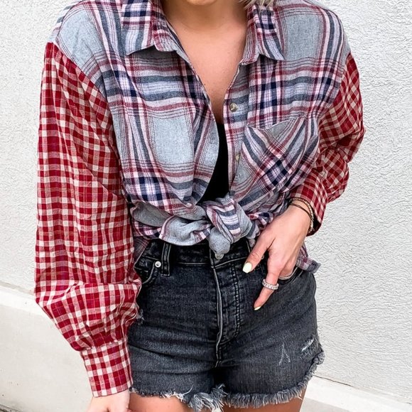 Dallas Plaid Button Down - Grey, Navy, Red - Size Small - Picture 3 of 5